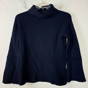 Les Copains Sweater Pullover Dark Solid Navy Blue 100% Cashmere Turtleneck Knit